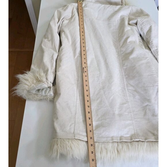 Women's Cream Faux Fur Trim Hooded Coat - Picture 7 of 16
